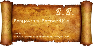 Benyovits Barnabás névjegykártya